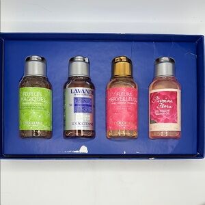 L’Occitane En Provence box of four shower gels size 2.5 fld. oz. 3/4 full.